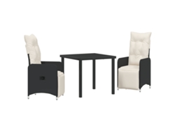 Conjunto de comedor de jardín VidaXL de 3 piezas con cojines, ratán multiusos, color negro