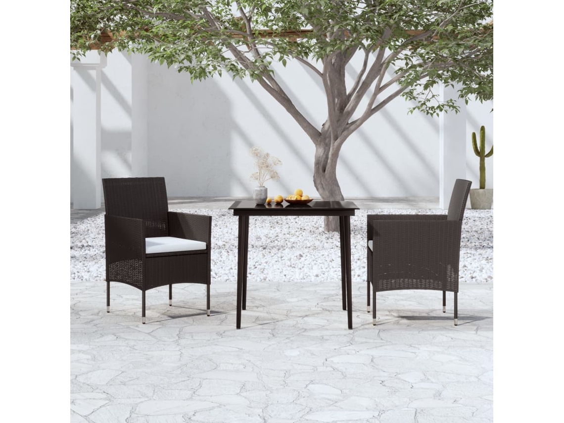 Juego de comedor de jardín de 3 piezas con cojines negros Dkd Home Decor