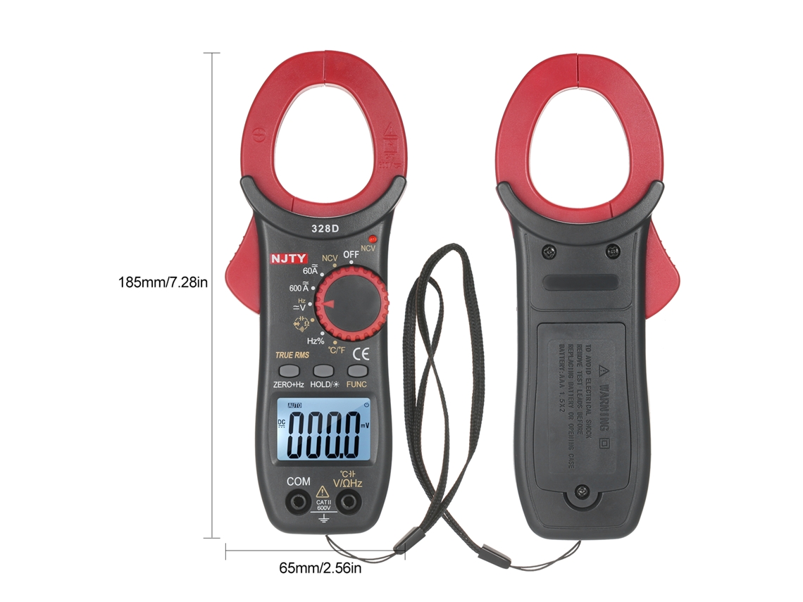 Multímetro Digital De Pinza Njty 328d True Rms De 600 A Con Rango Automático Para Voltaje Y Temperatura Ca/cc