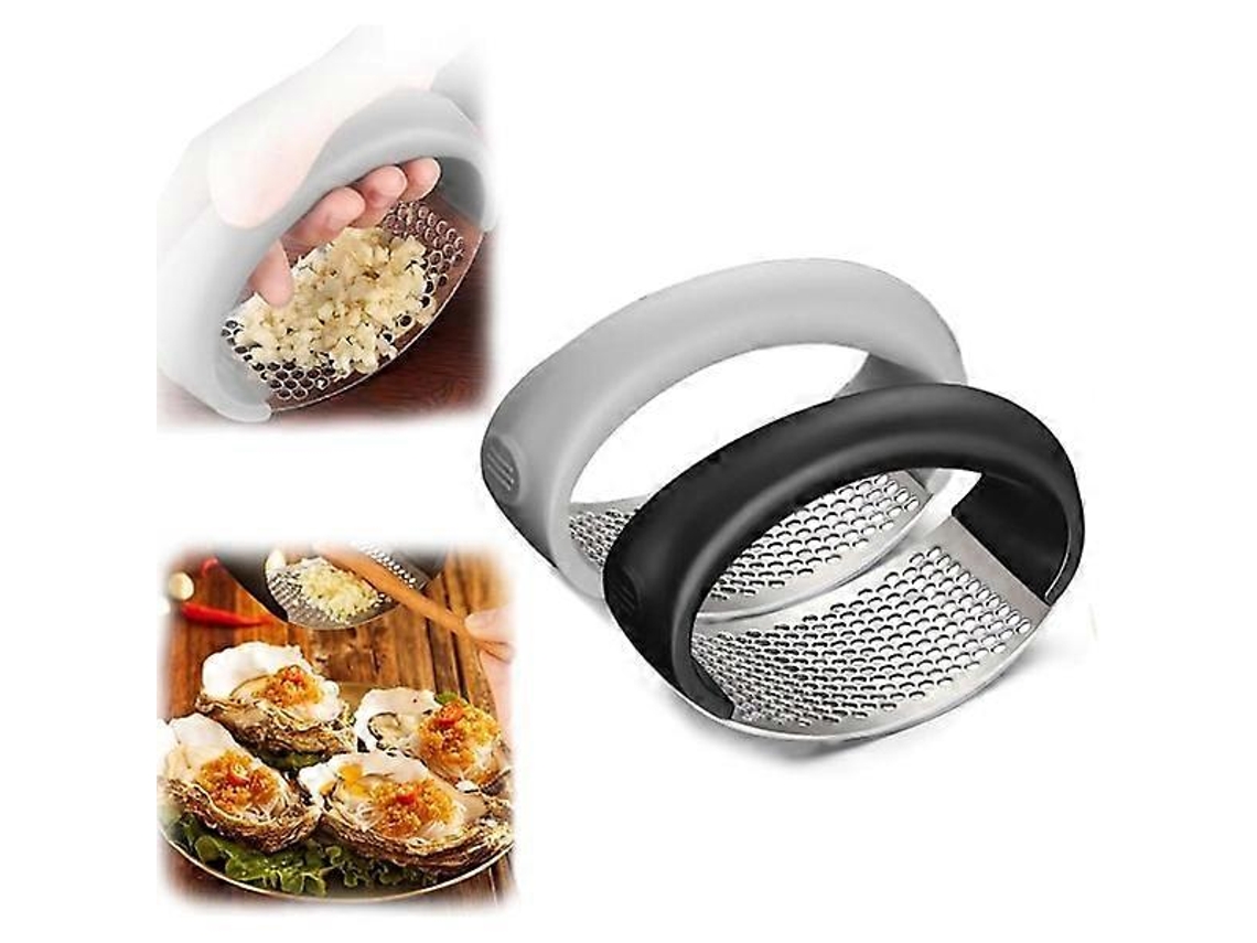 Prensa de ajos basculante de acero inoxidable, utensilio de cocina negro y gris, paquete de 2. Rosewell