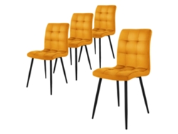 Conjunto de 4 Cadeiras de Jantar com Capa de Veludo Amarelo Mostarda e Pernas de Metal Incluindo Material de Montagem ML-DESIGN