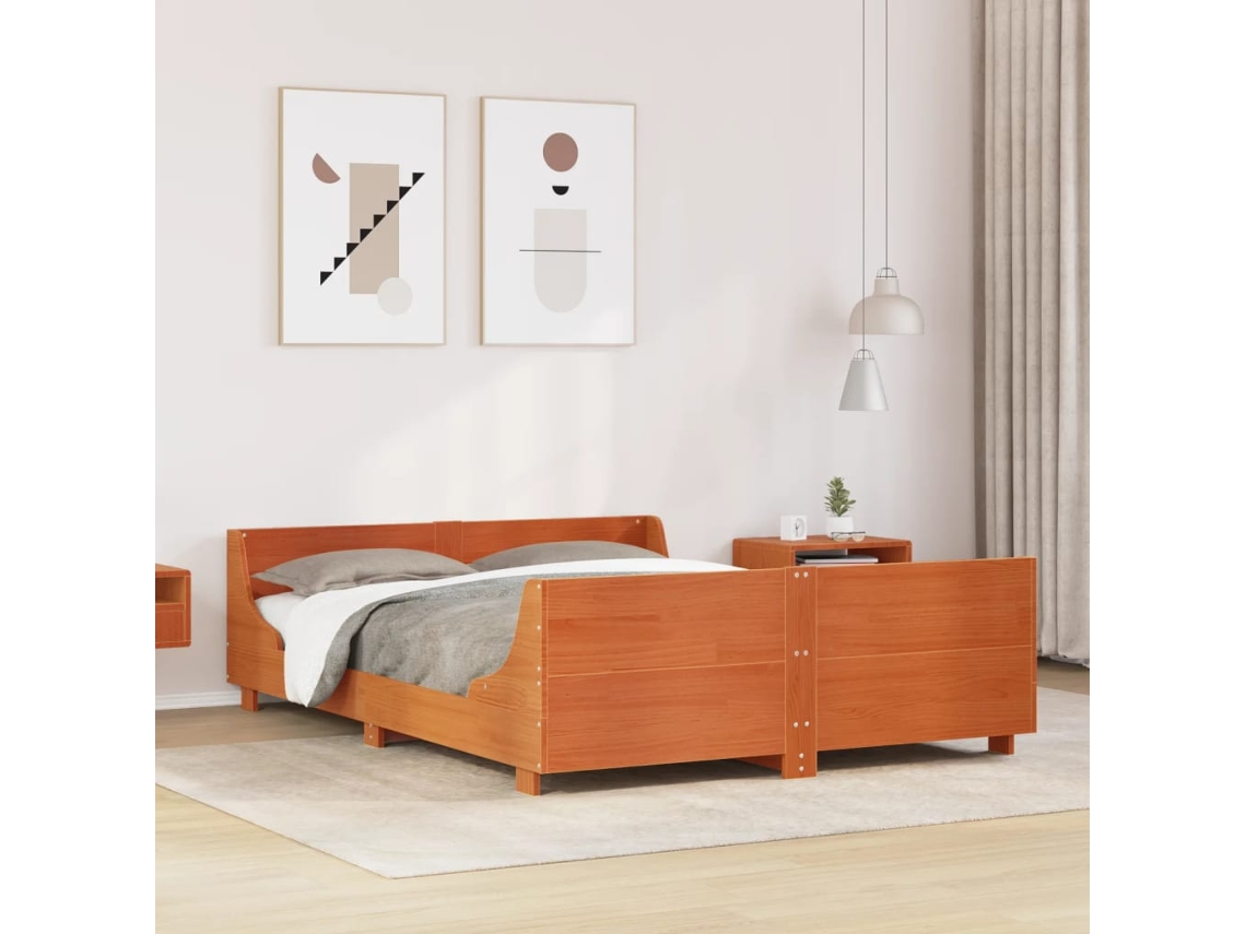 Cama Sin Colchón Madera Maciza De Pino Marrón Cera 120x200 Cm