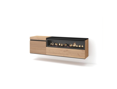 Mueble TV Televisión, 150x45x35cm, Para TV hasta 65, Chimenea eléctrica, Colgado, Suspendido, Roble SKRAUT HOME