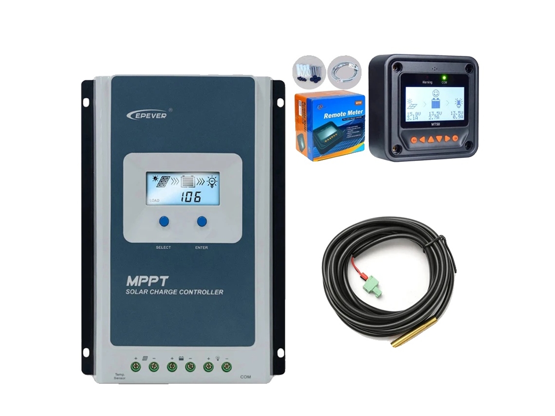 Controlador de carga solar MPPT, voltaje máximo de circuito abierto fotovoltaico: 100 V, voltaje nominal de batería: 12/24 V CC, con sensor MT52, 20 A OEM