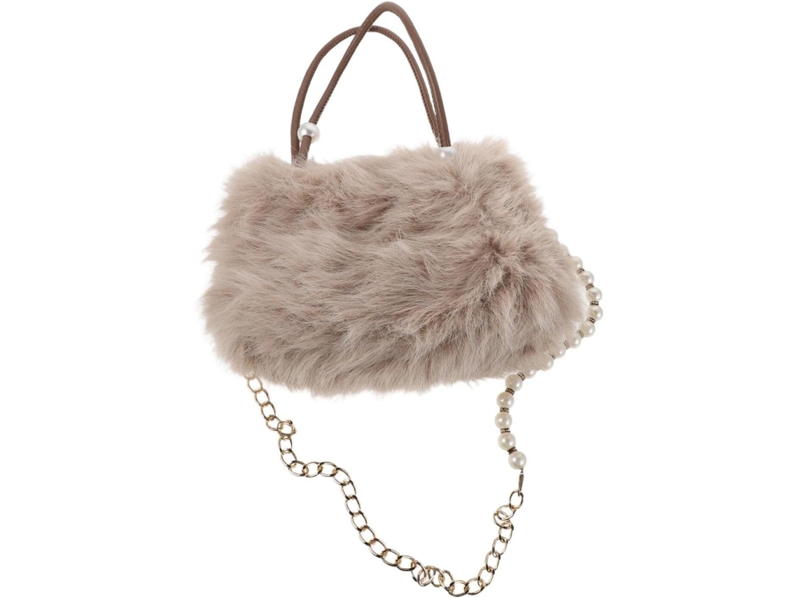 Bolso Cuadrado De Piel Sintética Marrón Oscuro Con Asa De Cuentas, Bolso De Hombro Suave Y