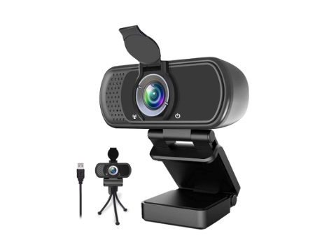 Cámara web 1080P Cámara web de transmisión en vivo con micrófono estéreo Ángulo de visión de 110 grados para videollamadas Grabación de juegos Negr...