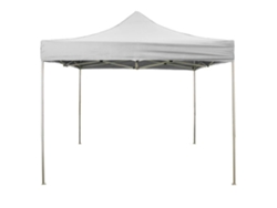 Cenador plegable blanco de 2 x 2 con revestimiento de PVC impermeable.