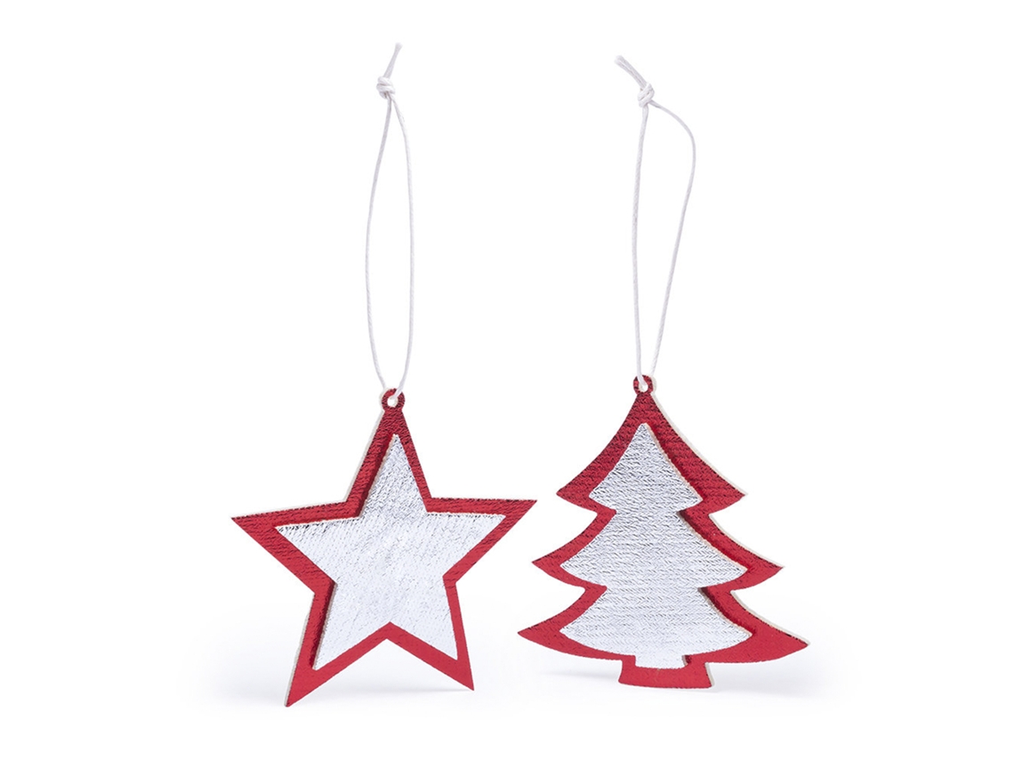 Conjunto de figuras colgantes navideñas, diseño de árbol de Navidad y estrella.