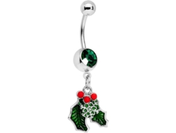 Anillo Para Ombligo De Acero 316l De 14g Y 12 Mm, Color Verde, Nieve De Invierno, Navidad, Muérdago, 1/2 Pulgada.