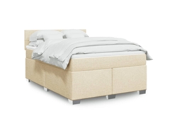 Cama Box Spring Con Colchón Tela Color Crema 160x200 Cm