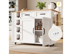 Isla De Cocina, Carrito De Cocina Con Regleta, Mueble De Cocina, Carrito De Servicio Extraíble Con Botellero.