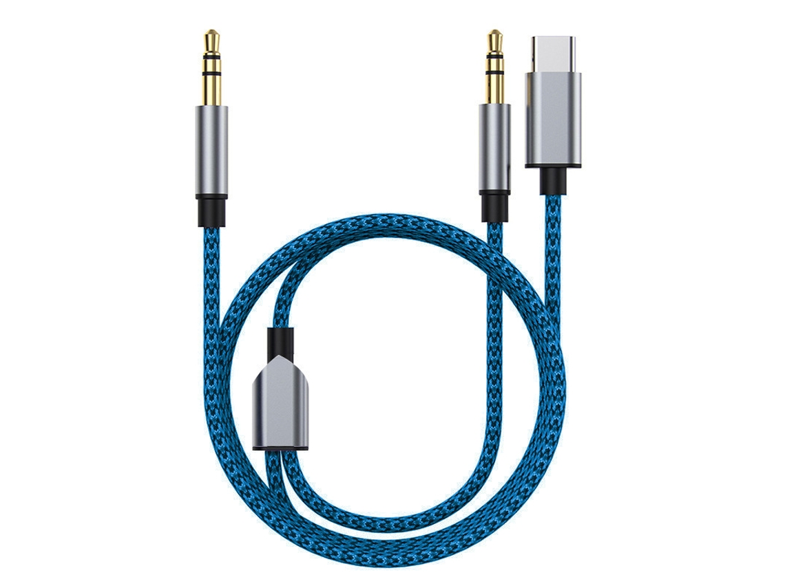 Cable de audio para coche 2 en 1, cable auxiliar de grabación, cable adaptador de audio de 3,5 mm a 3,5 mm, tipo C, azul, 1,2 m, Chennnls