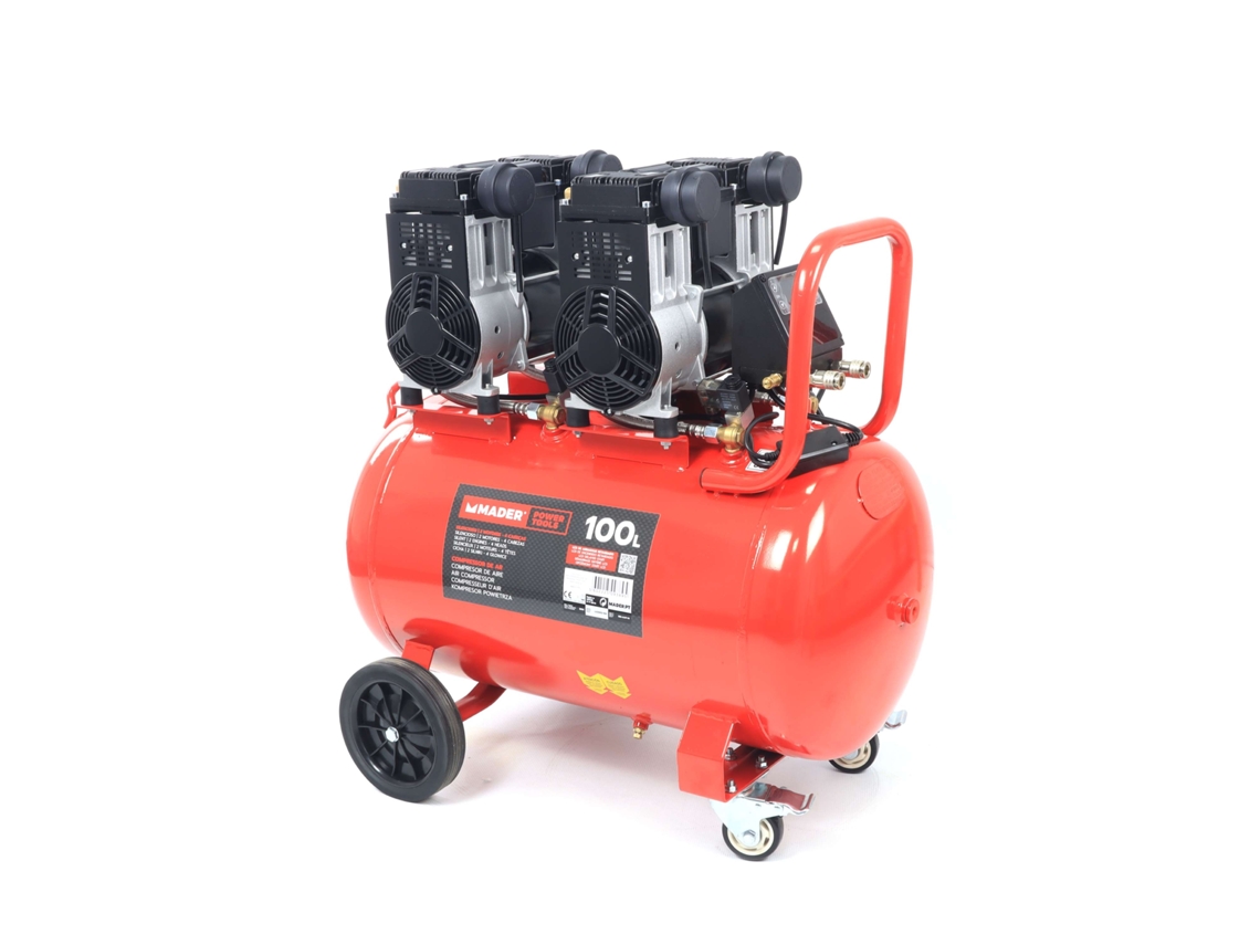 Compresor de aire monobloque de 100 l, 6 hp, 4 cabezales, 2 motores, pantalla LCD - Mader® | Herramientas eléctricas