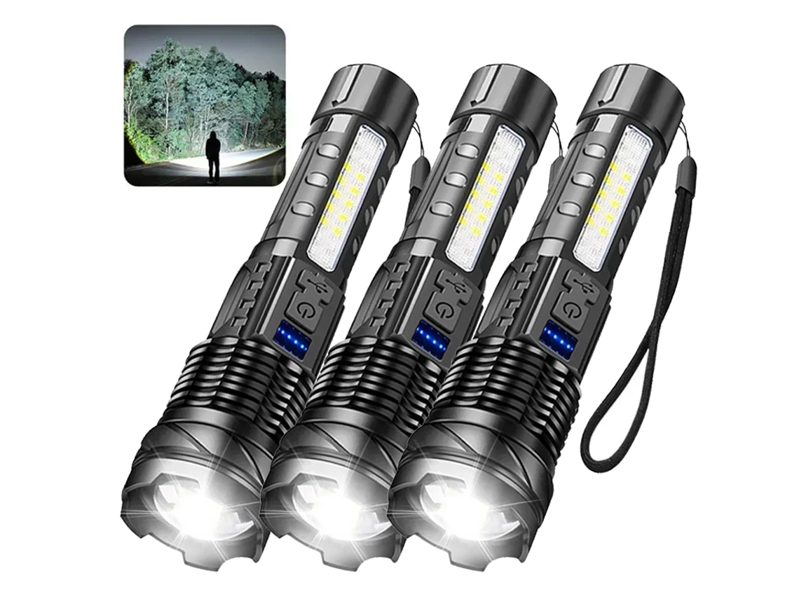 Linterna LED recargable por USB de alta potencia, luz táctica de emergencia, reflector telescópico con batería integrada. Aeuzwr