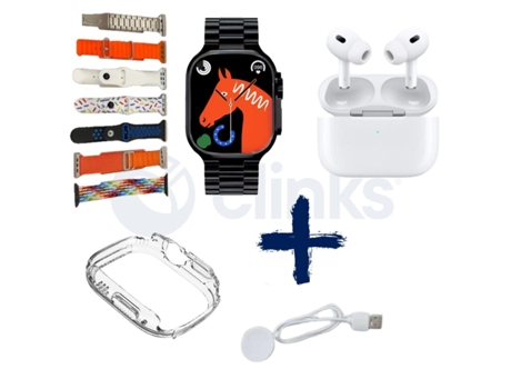 Pack Smartwatch Ultra Max 10 en 1 orejas negras