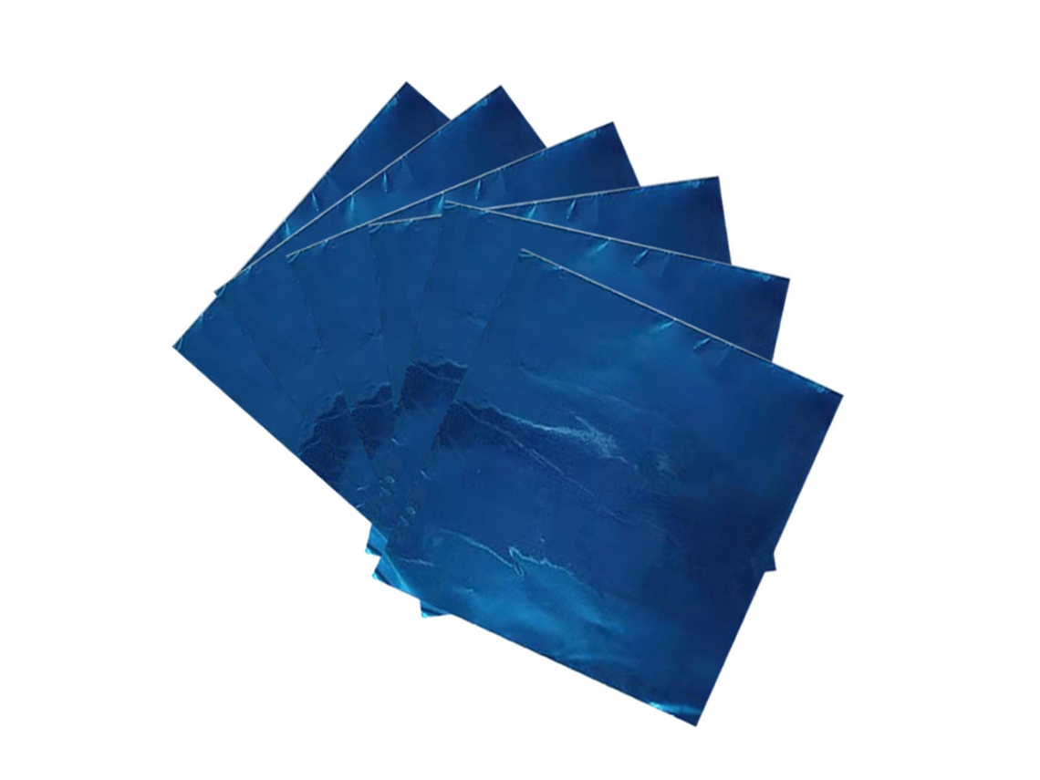 100 Unidades 10x10 Cm Cuadradas Láminas de Aluminio Azul para Envasar Dulces y Chocolates