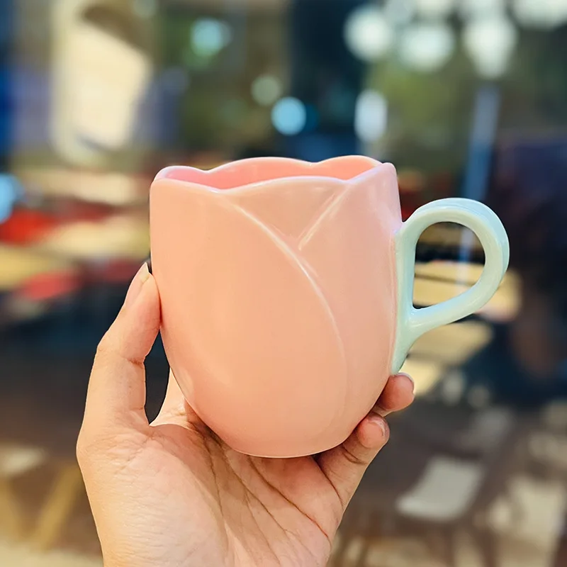 Taza De Cerámica Personalizada Con Forma De Tulipán En Relieve (rosa, 350 Ml), Vajilla Francesa.