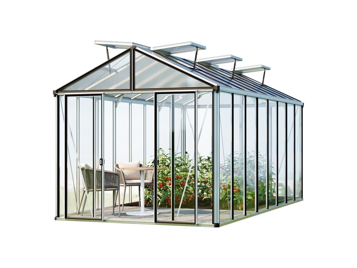 Invernadero GFP Hera 8, invernadero de cristal, 263 x 514 cm, estructura de aluminio, GFP Garten Freizeitprofi