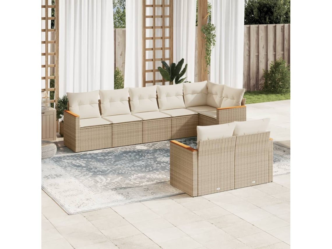 Conjunto de 8 sofás de jardín con cojines de mimbre beige Dkd Home Decor