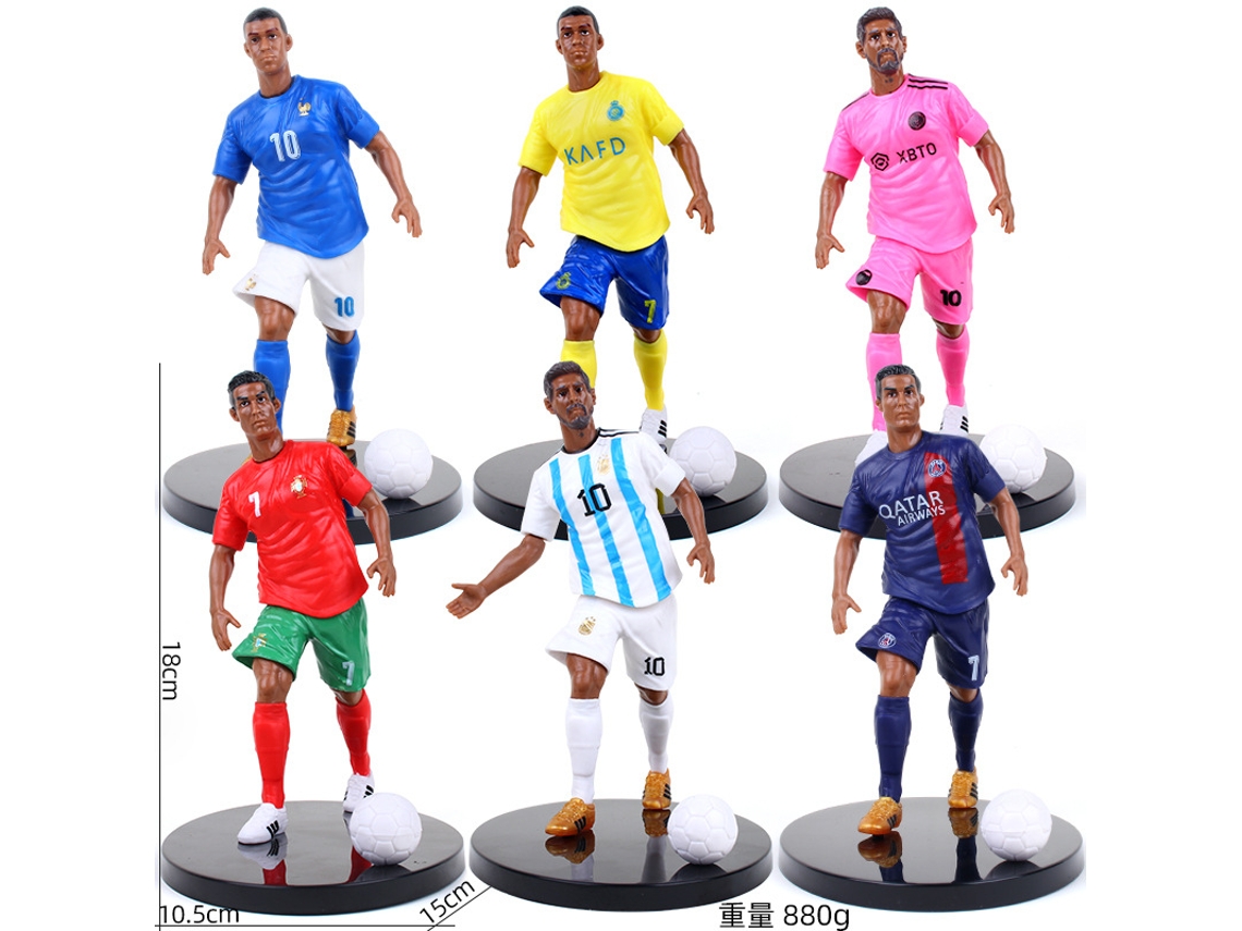 (6 Modelos) Miniaturas de estrellas del fútbol del Mundial de 2026, incluyendo a Messi, Ronaldo y Mbappé.