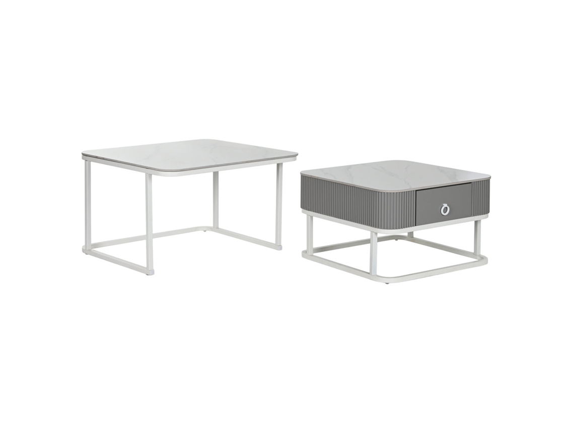 Set 2 Mesa Centro Piedra Sinterizada 70x70x45cm