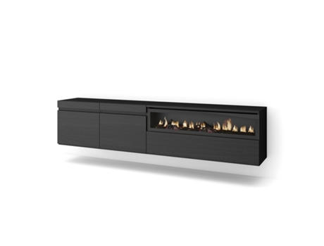 Mueble TV Televisión 200x45x35cm Para TV hasta 80 Chimenea eléctrica Colgado Suspendido Negro
