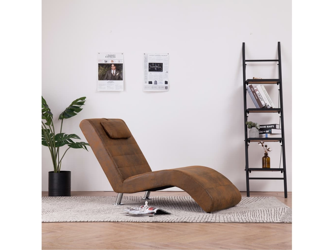 Diván con almohada de piel de ante artificial marrón