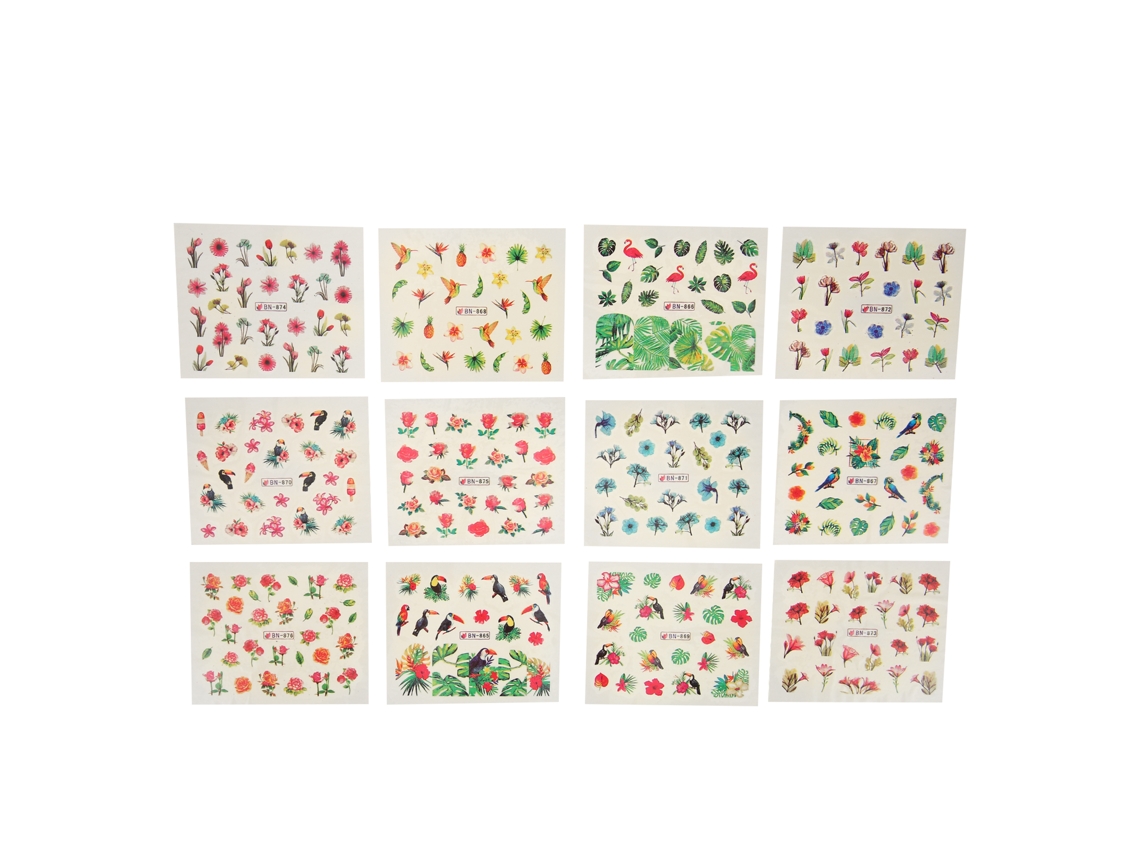 Omni-12 Hoojas Pegatinas De Arte Para Uñas Plantas Hojas Flores Decalcos De Transferencia De Agua Para Uñas Diy