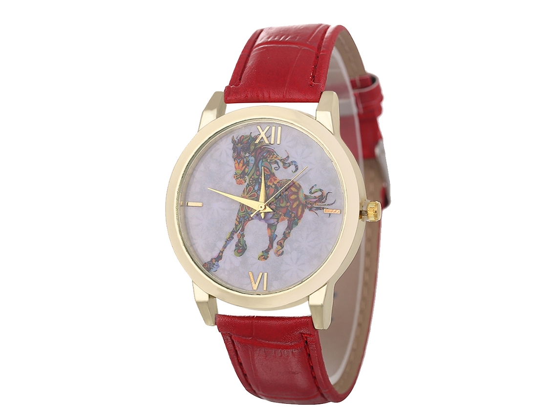 Reloj De Pulsera Unisex Informal Para Parejas Con Correa De Cuero Sintético, Cuarzo Rojo.