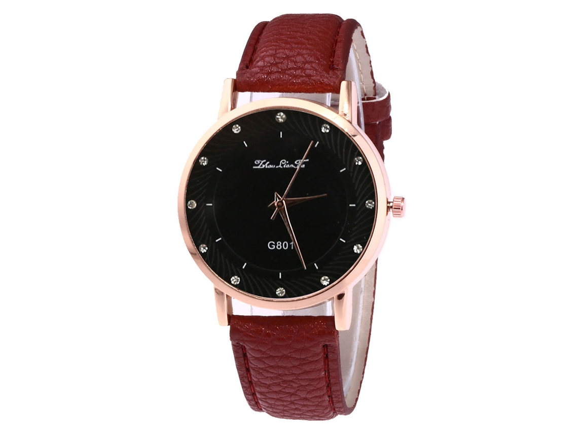Reloj De Cuarzo Con Correa De Cuero Pu, Dial Redondo, Decoración De Strass, Unisex (café Oscuro)