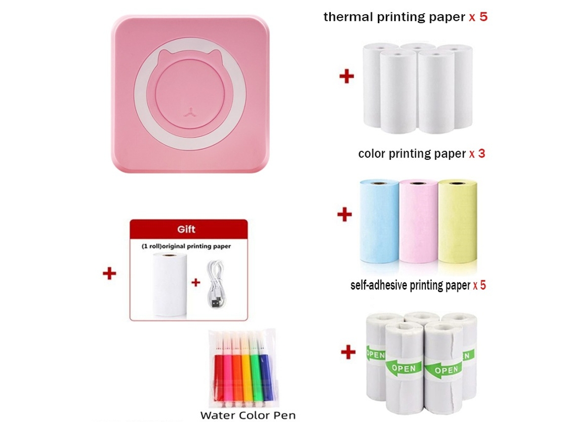 Mini Impressora Térmica Sem Tinta de Bolso Bluetooth Smart para Ios e Android Rosa GERTIZ