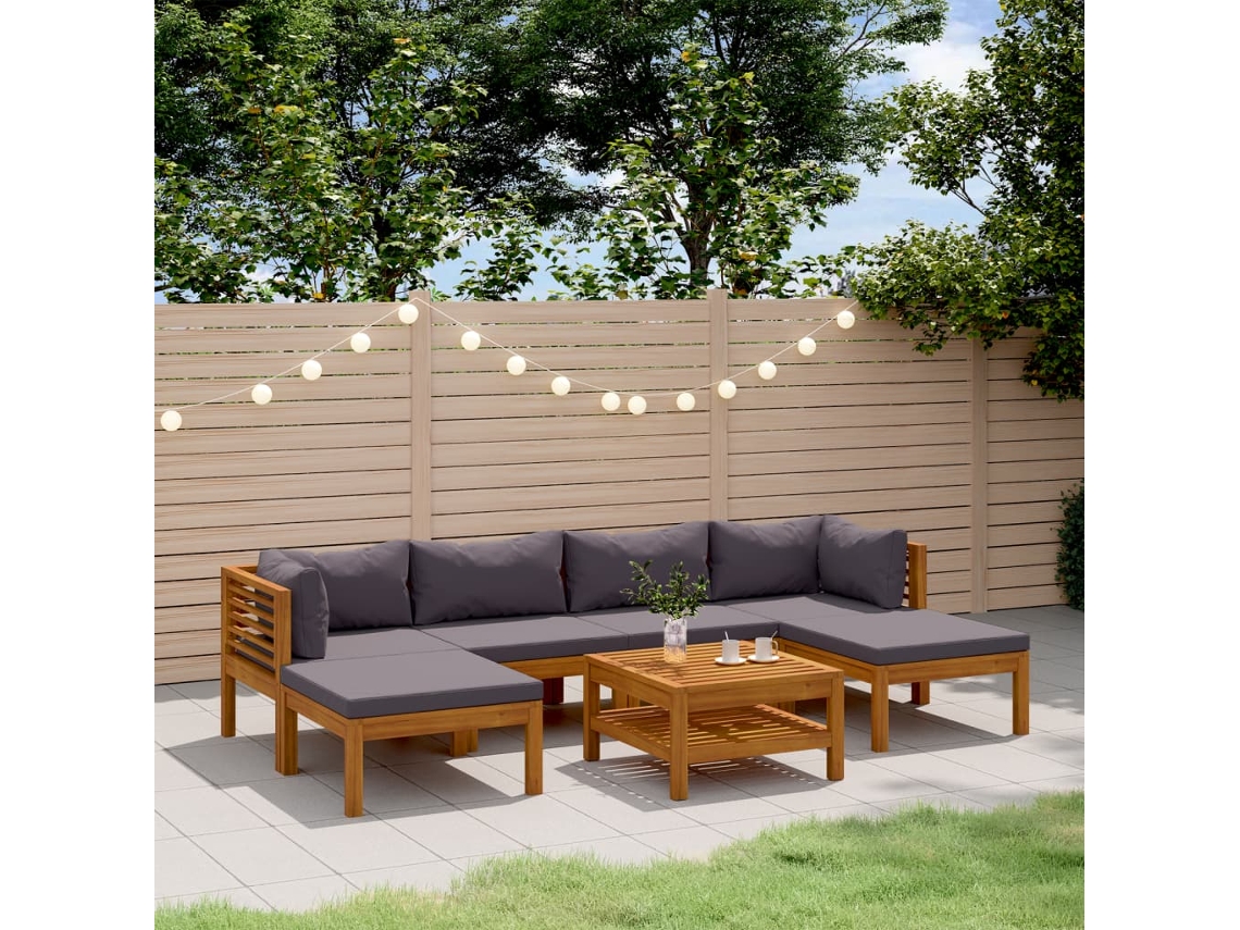 Conjunto de salón de jardín de 7 piezas con cojines de madera maciza de acacia, Dkd Home Decor