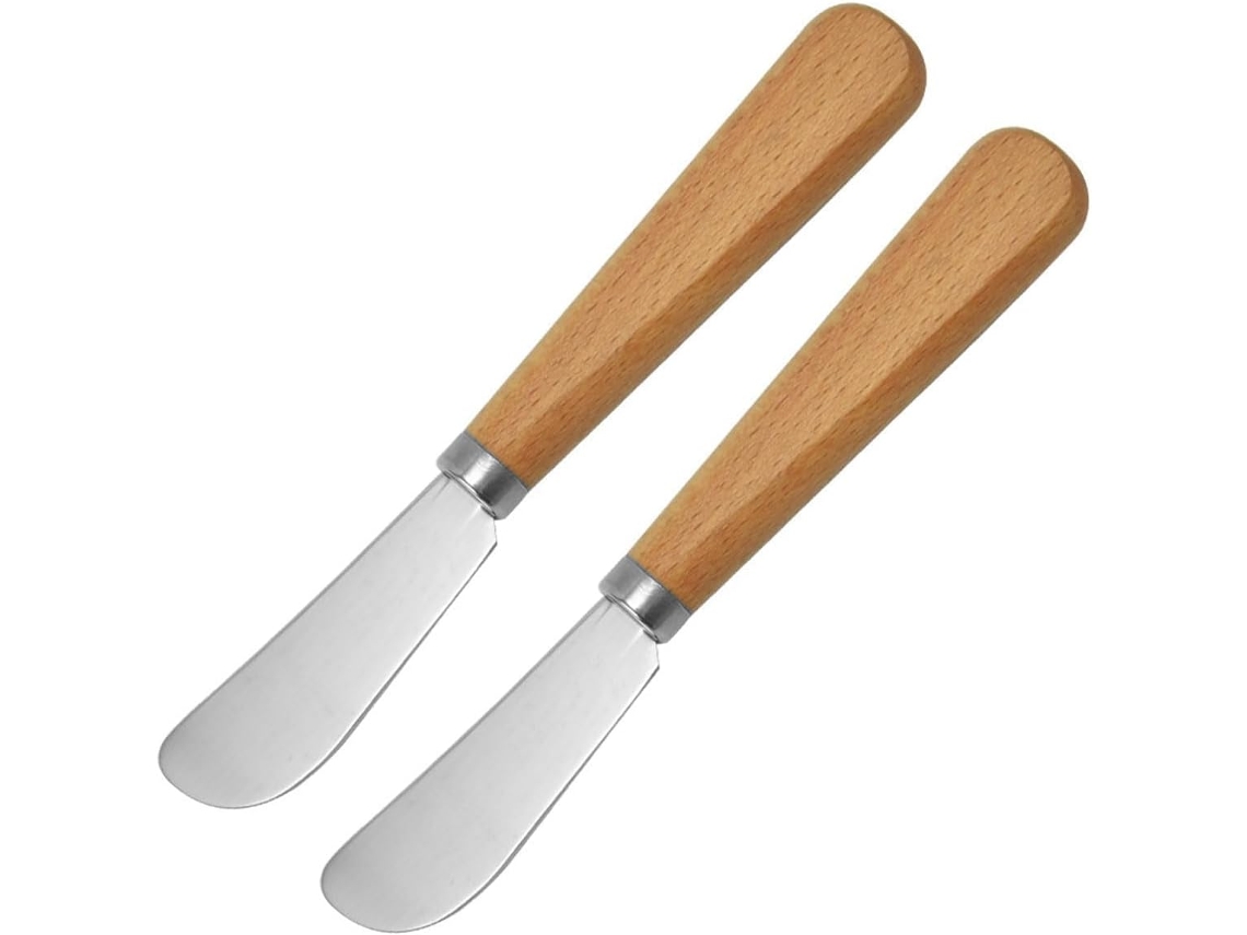 Cuchillo De Mantequilla - 2 Hojas - Mango De Madera - Acero Inoxidable - 17 Cm