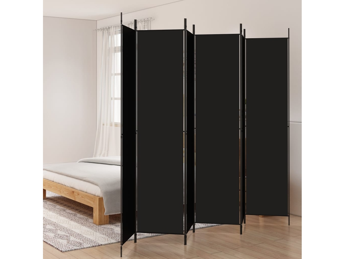 Biombo Divisor | Biombo Separador | Separador De Ambientes De 6 Paneles De Tela Negro 300x220 Cm