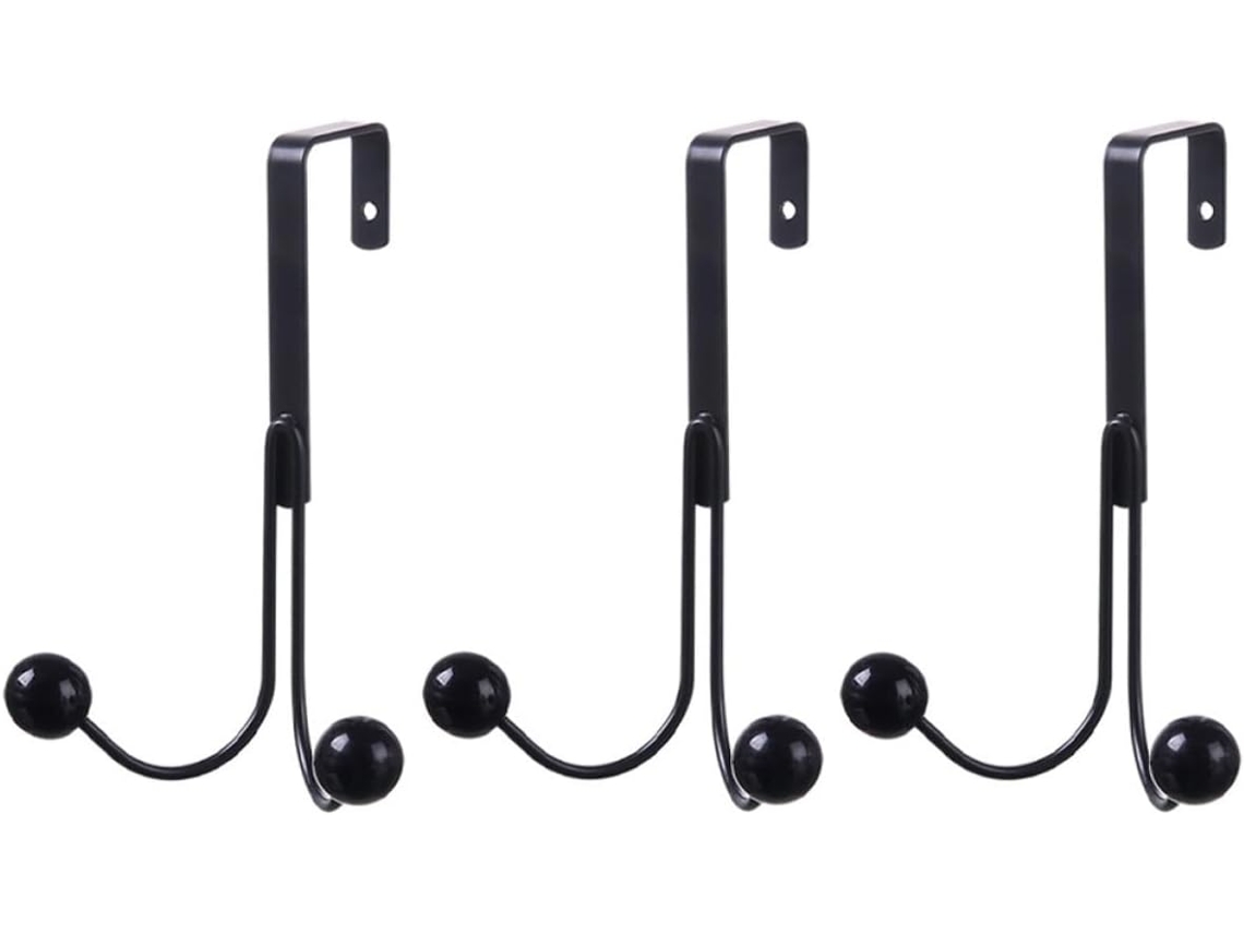 Ganchos De Hierro Negro Para Colgar Sobre La Puerta, Juego 3 Pzas, Dis. Doble Bola, Fácil Instalación, Ropa Y
