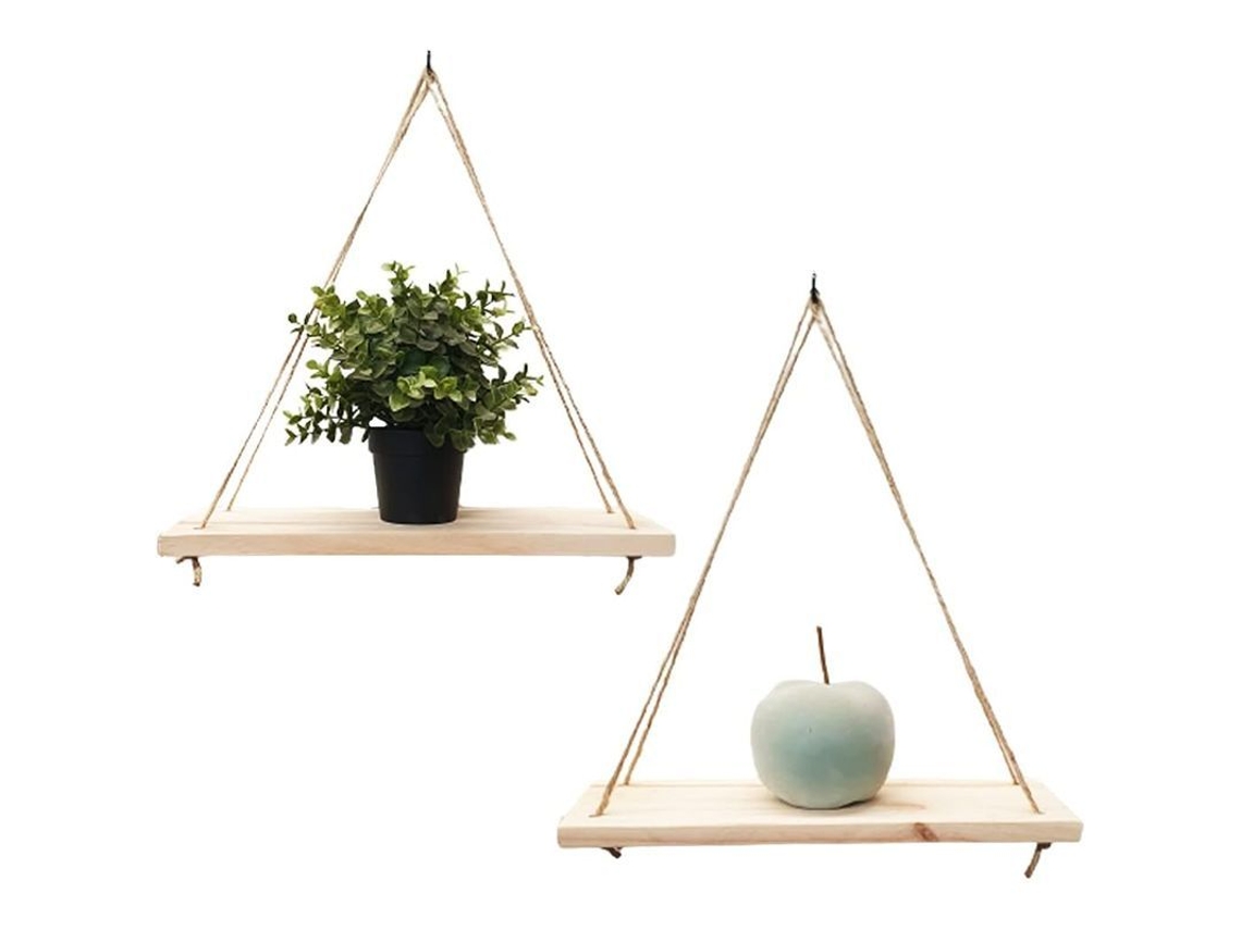 Juego de 2 estantes colgantes de madera de pino reciclada, 35x14 cm, con ganchos, artesanía francesa | Sin marca
