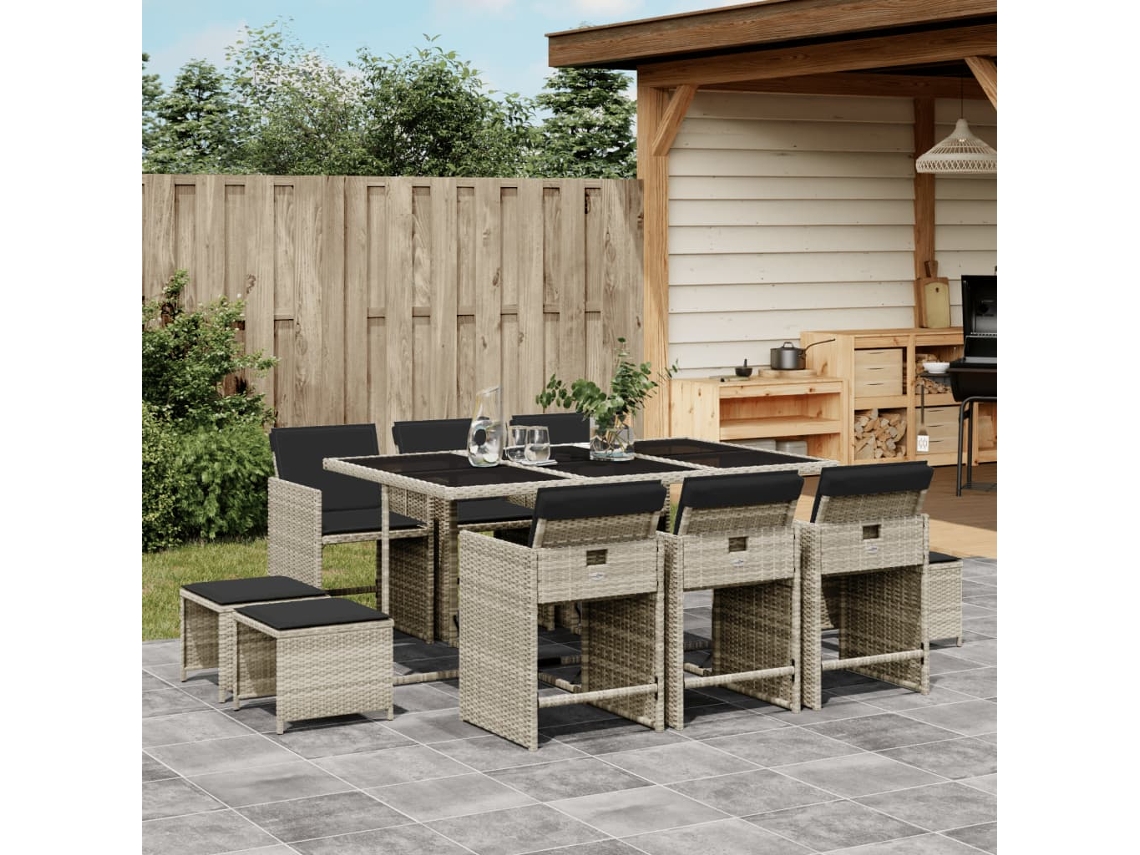 Juego de comedor de jardín de 11 piezas con cojines de mimbre gris de DKD Home Decor