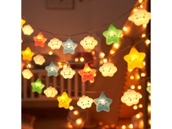 Guirnalda Led 6m 40 Luces Estrellas Y Nubes, Blanco Calido, Pilas, Parpadeo, Para Dormitorio