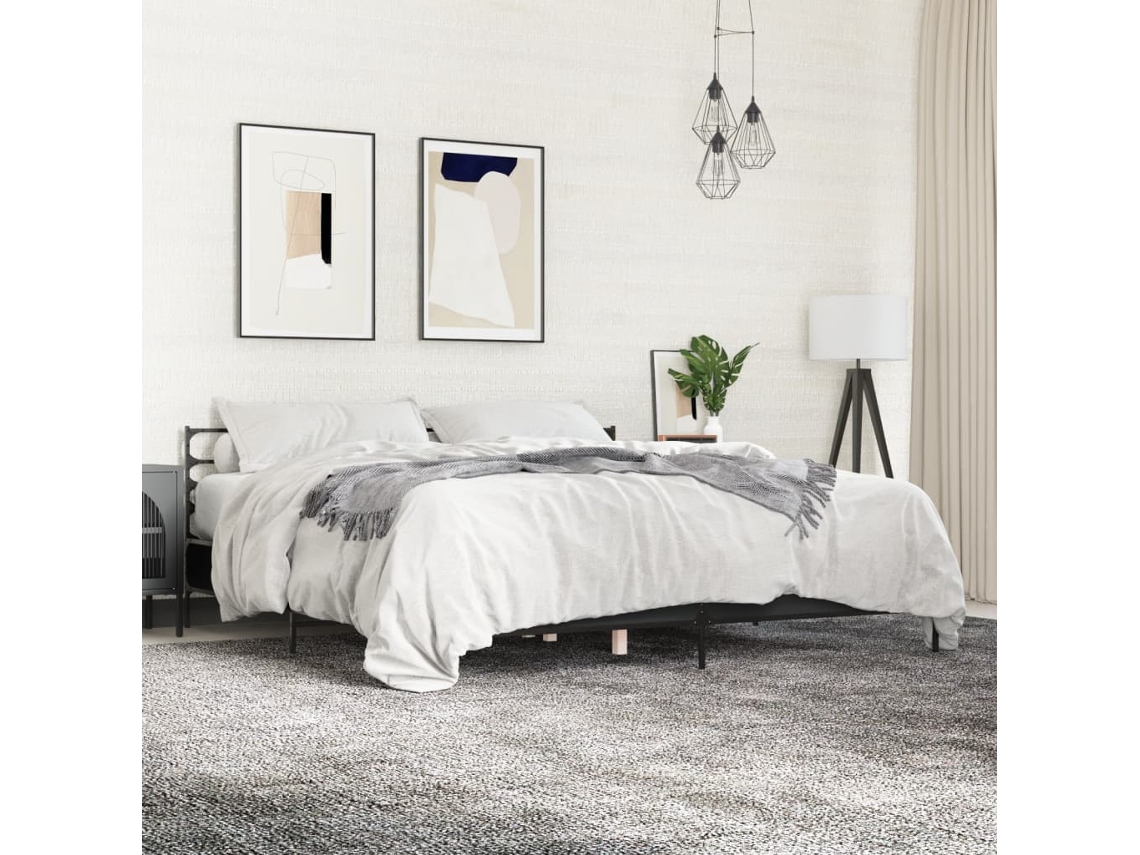 Estructura De Cama Madera De Ingeniería Y Metal Negro 200x200cm