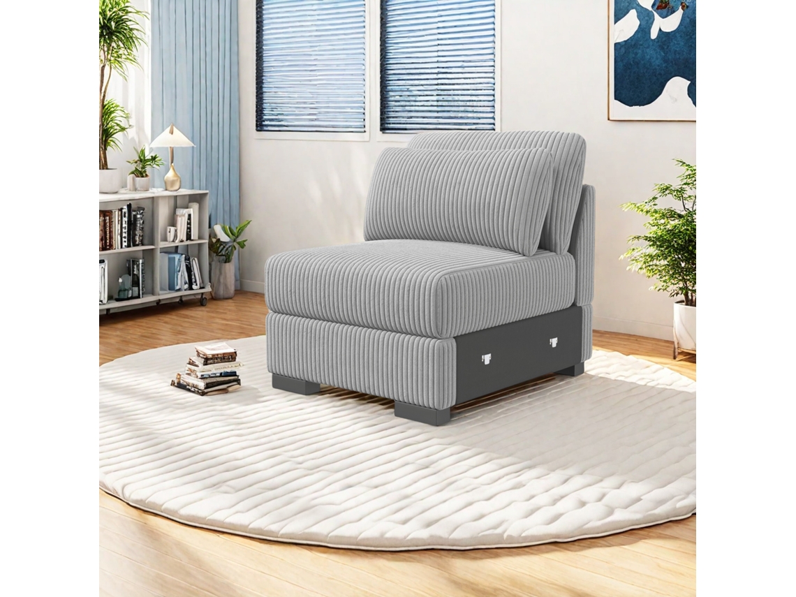 Sofá individual de estilo moderno con cojines, terciopelo pana, 88x74x85 cm, para dormitorio, salón, gris Rosahqnda