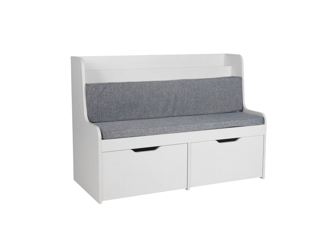 Banco Infantil Relaxdays Com Armazenamento, A X L X P: 70 X 100 X 45 Cm, Banco De Leitura, 2 Gavetas, Branco/cinzento