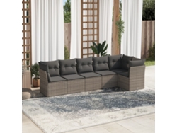 Conjunto de sofá de jardín de 6 piezas con cojines de mimbre gris, Dkd Home Decor