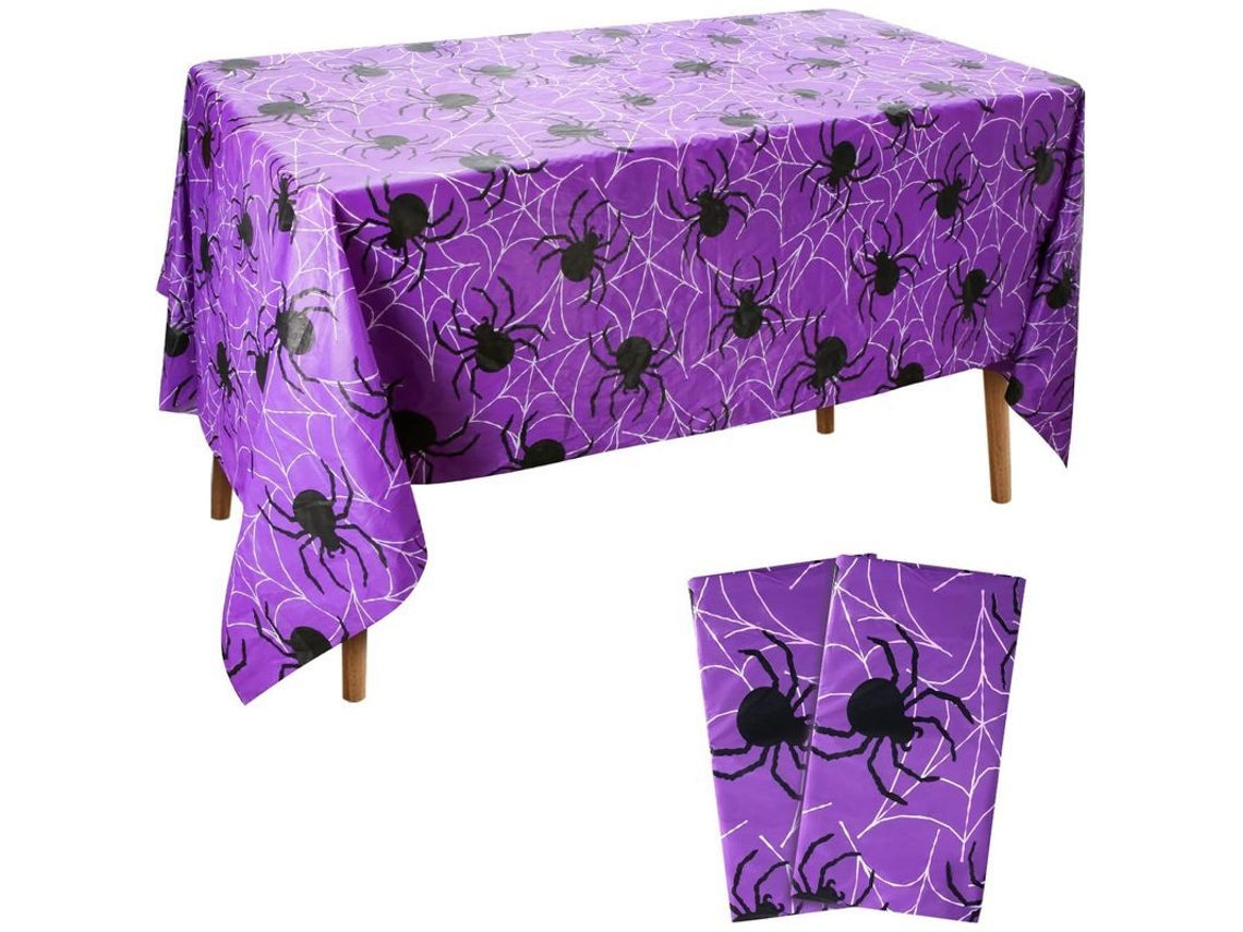 2026-30490-manteles De Halloween 2 Piezas, 130x220cm, Telarañas Arañas Morado, Decoración Fiestas Interior Exterior