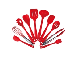 Conjunto de Utensílios de Cozinha 10 Peças com Cabo de Madeira Silicone Resistente Ao Calor Conjunto de Panelas-Vermelho GERTIZ