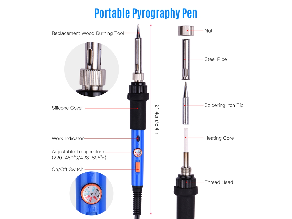 Kit De Pirograbado De 60 W Y 106 Piezas Con Pluma Ajustable De 220 A 480 ℃ Para Principiantes Y Adultos: Grabado Y Soldadura.