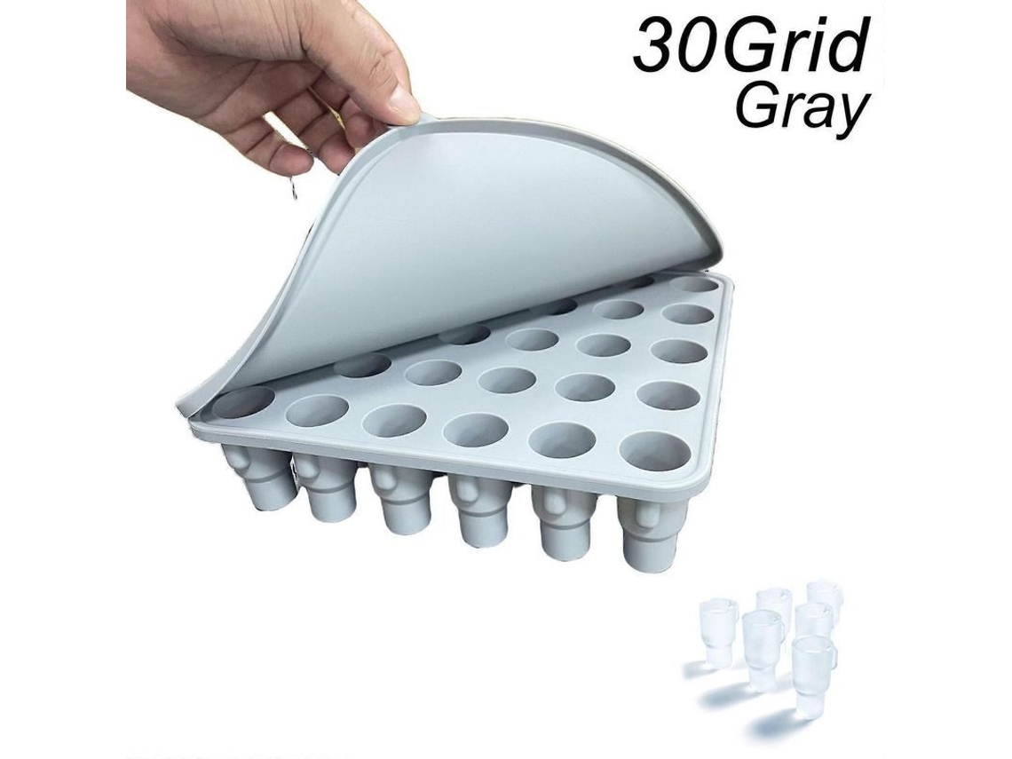 Bandeja Cilíndrica De Silicona Para Cubitos De Hielo Con Tapa, Compatible Con Vasos Stanley, Color Gris, Capacidad Para 30 Cubitos.