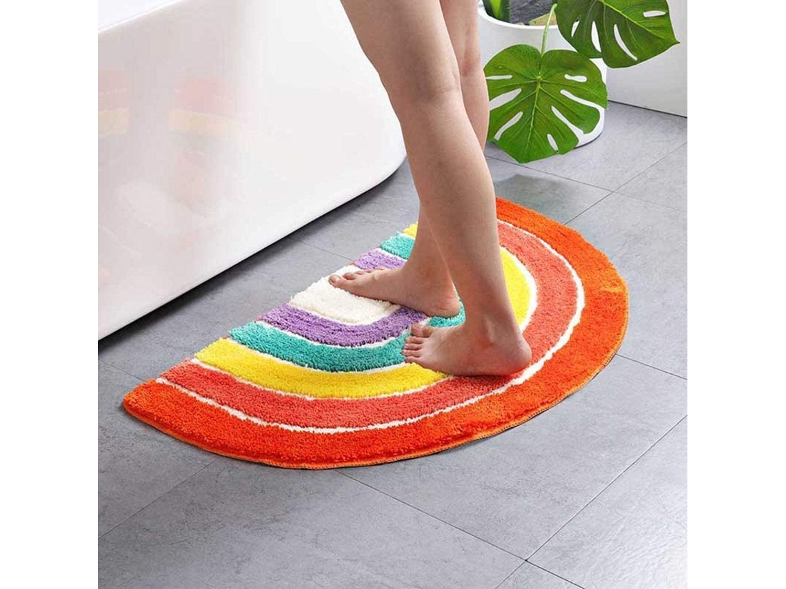 Alfombrilla De Baño De Microfibra A Rayas Semicirculares, Antideslizante, Absorbente, Lavable, 50x80cm