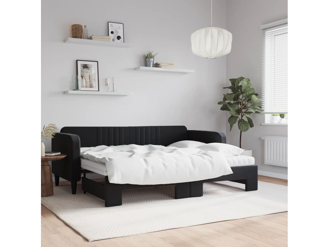 Sofá Cama Nido Con Colchón Terciopelo Negro 80x200 Cm