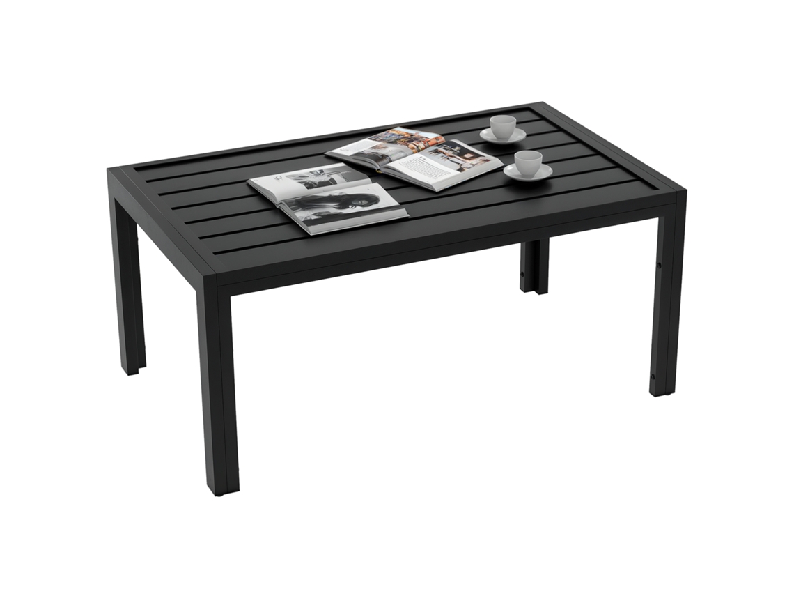 Mesa auxiliar, mesa de acero con balcón, mesa de centro rectangular, mesa de jardín impermeable, 101,5 x 61 x 46 cm, negra