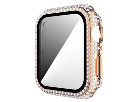 Pieza de diamante + caja de reloj de vidrio templado para Apple Watch Series 6 y SE y 5 y 4 44 mm (oro rosa)